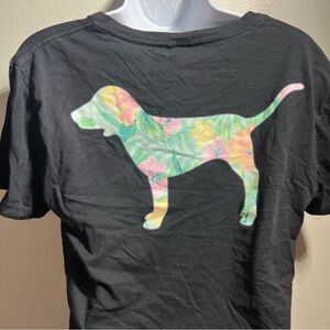 Pink Victorias Secret Black Crop T Shirt with Tropical Dog
